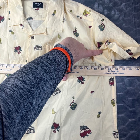 Hurley Button Up Shirt Mens XXL Yellow Reggae Lion Pineapple BV1563 - Picture 7 of 9